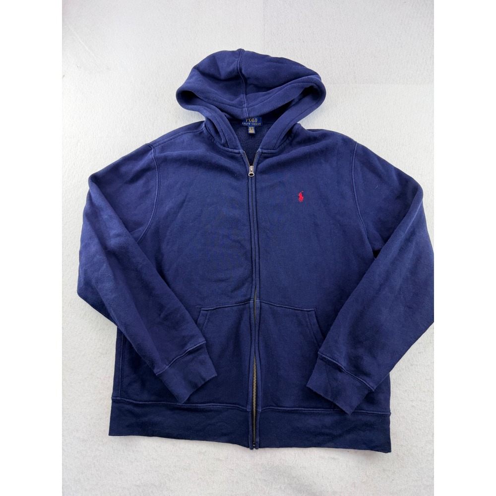 Polo Ralph Lauren Navy Blue Full Zip Hoodie Red Pony Logo Boys XL 18-20
